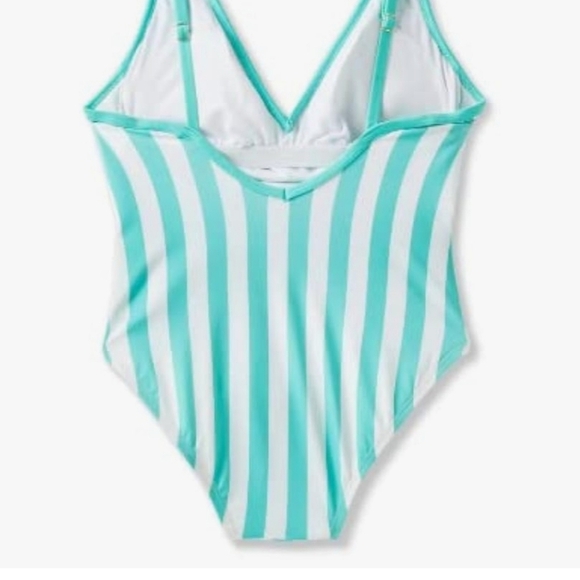 Kona Sol V Neck Over The Shoulder 1 Piece Swimsuit Turquoise Stripe Sz Lg - Picture 4 of 8